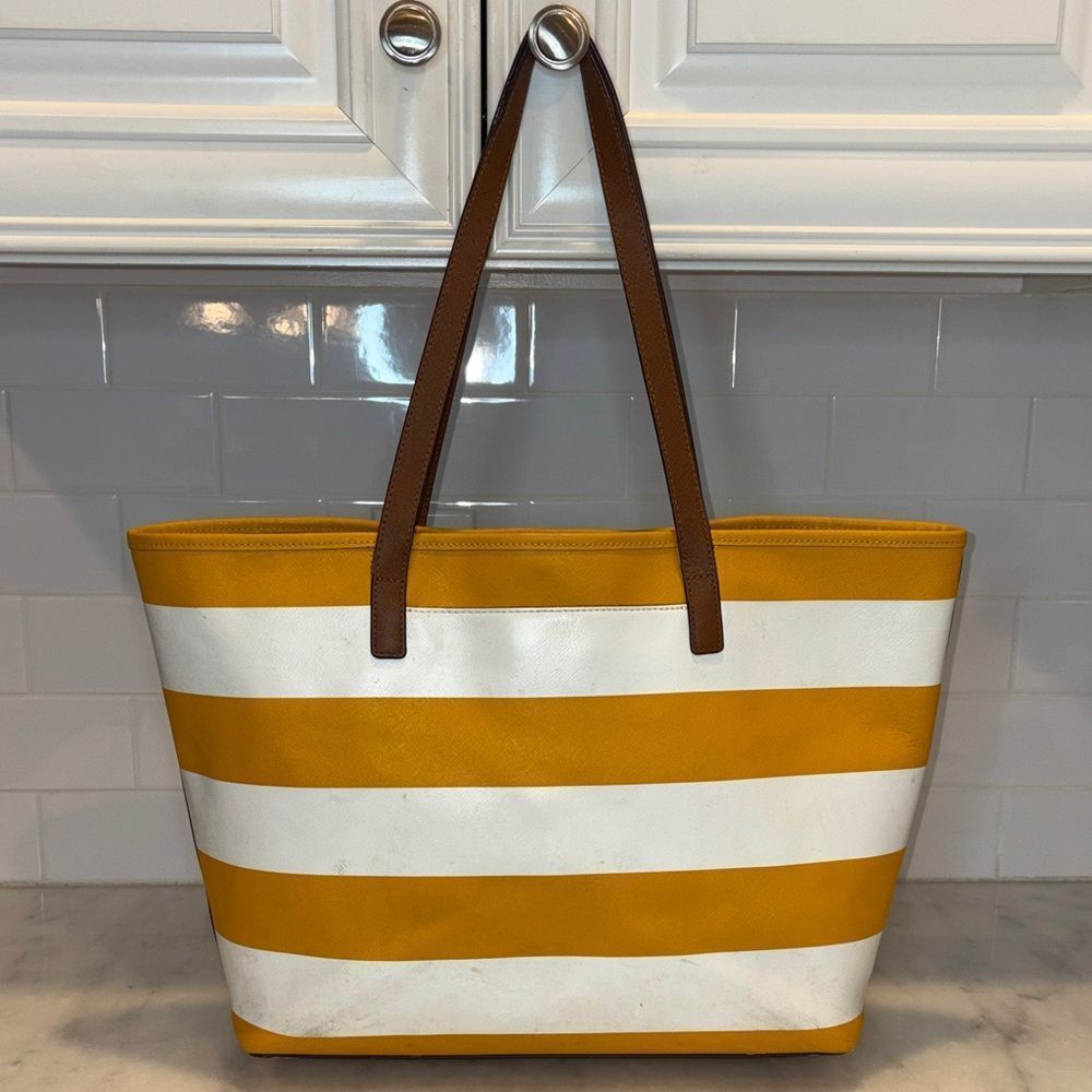 MICHAEL KORS Purse Bag Tote Large Jet Set Travel Stripe Saffiano Leather - Picture 4 of 16